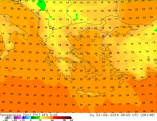 Temperatura (2m) GFS 0.25 dom 22.09.2024 06 UTC