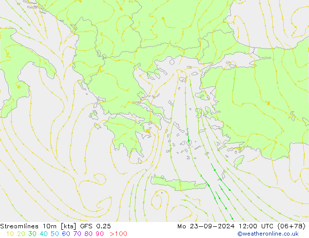 Streamlines 10m GFS 0.25 Po 23.09.2024 12 UTC