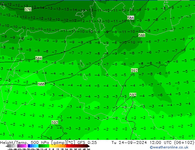 Z500/Regen(+SLP)/Z850 GFS 0.25 di 24.09.2024 12 UTC