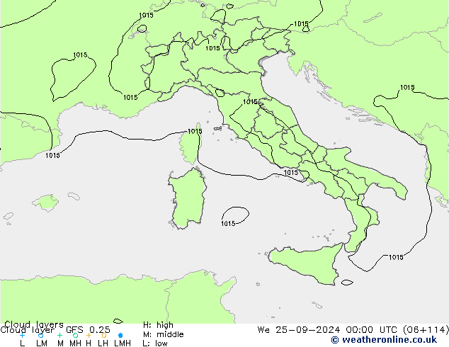 Chmura warstwa GFS 0.25 śro. 25.09.2024 00 UTC