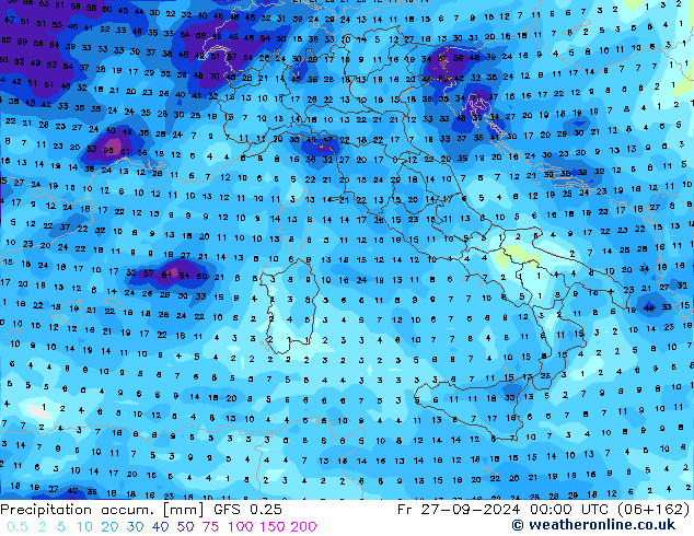 Precipitation accum. GFS 0.25 Fr 27.09.2024 00 UTC