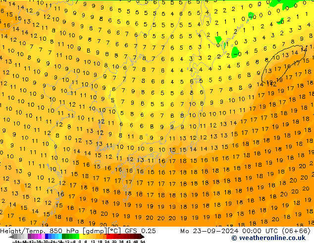 Height/Temp. 850 гПа GFS 0.25 пн 23.09.2024 00 UTC