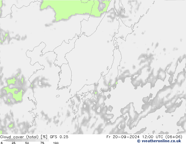 Cloud cover (total) GFS 0.25 Pá 20.09.2024 12 UTC