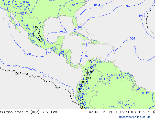 Surface pressure GFS 0.25 We 02.10.2024 18 UTC