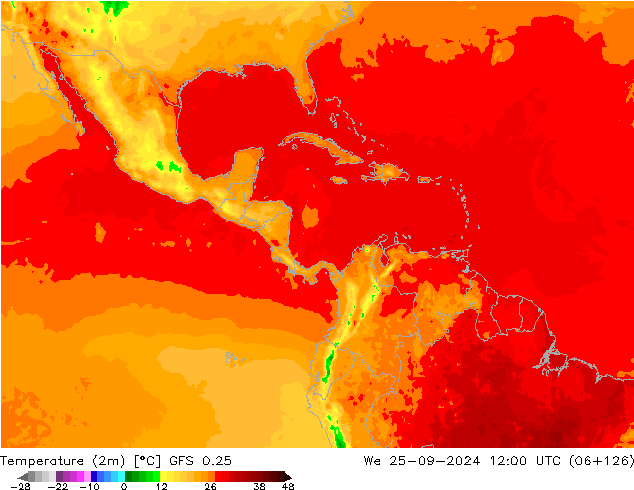 Temperature (2m) GFS 0.25 We 25.09.2024 12 UTC