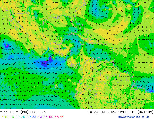 Wind 100m GFS 0.25 Tu 24.09.2024 18 UTC