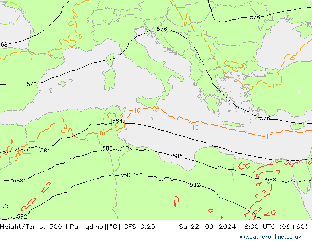 Z500/Rain (+SLP)/Z850 GFS 0.25 Dom 22.09.2024 18 UTC