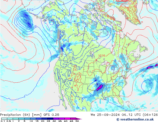 Z500/Rain (+SLP)/Z850 GFS 0.25 St 25.09.2024 12 UTC