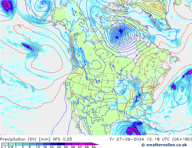 Z500/Rain (+SLP)/Z850 GFS 0.25 Fr 27.09.2024 18 UTC