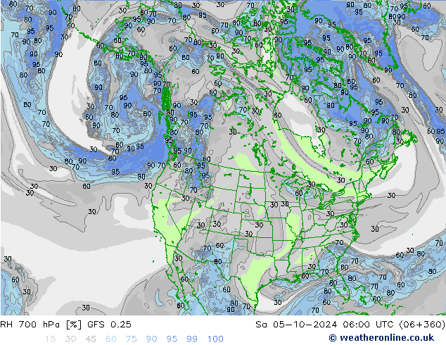 RH 700 hPa GFS 0.25 Sa 05.10.2024 06 UTC