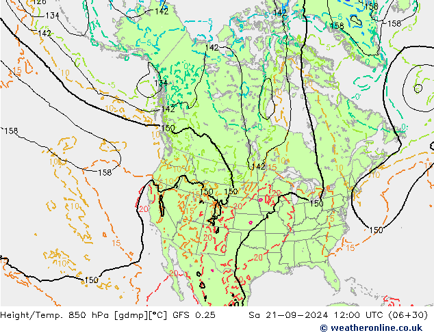 Height/Temp. 850 hPa GFS 0.25 Sa 21.09.2024 12 UTC