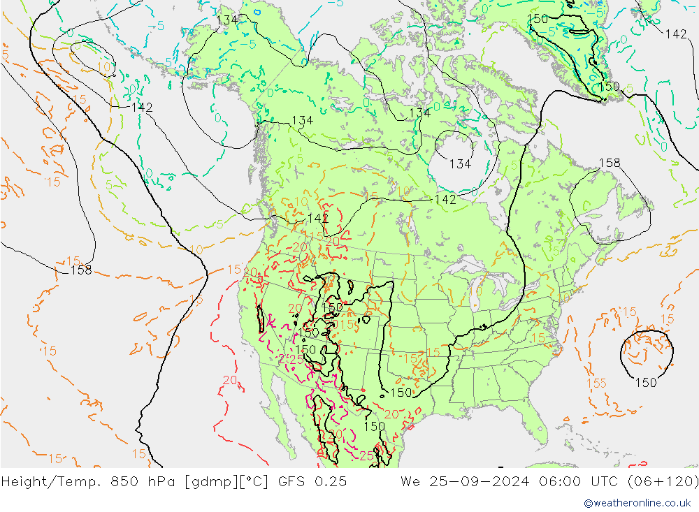 Z500/Rain (+SLP)/Z850 GFS 0.25  25.09.2024 06 UTC