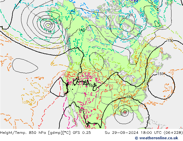 Z500/Rain (+SLP)/Z850 GFS 0.25 dom 29.09.2024 18 UTC