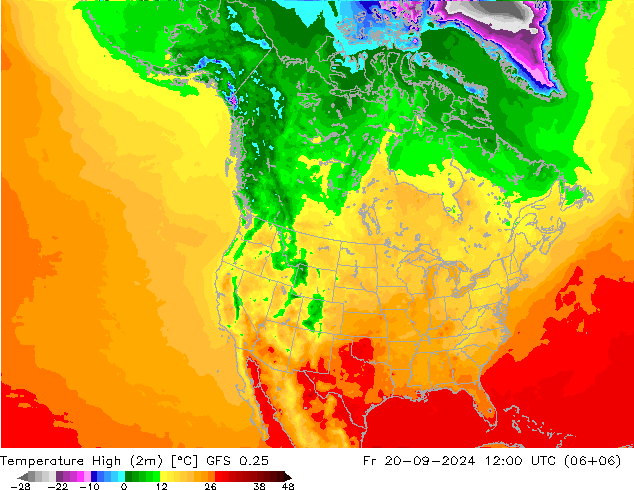 Temperature High (2m) GFS 0.25 Fr 20.09.2024 12 UTC