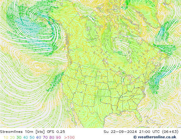 Streamlines 10m GFS 0.25 Ne 22.09.2024 21 UTC