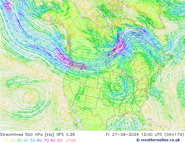 Rüzgar 500 hPa GFS 0.25 Cu 27.09.2024 12 UTC