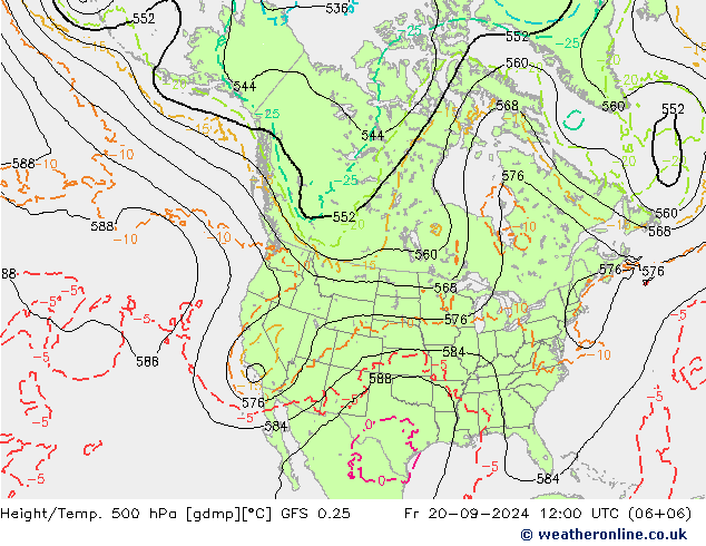 Z500/Rain (+SLP)/Z850 GFS 0.25 vie 20.09.2024 12 UTC