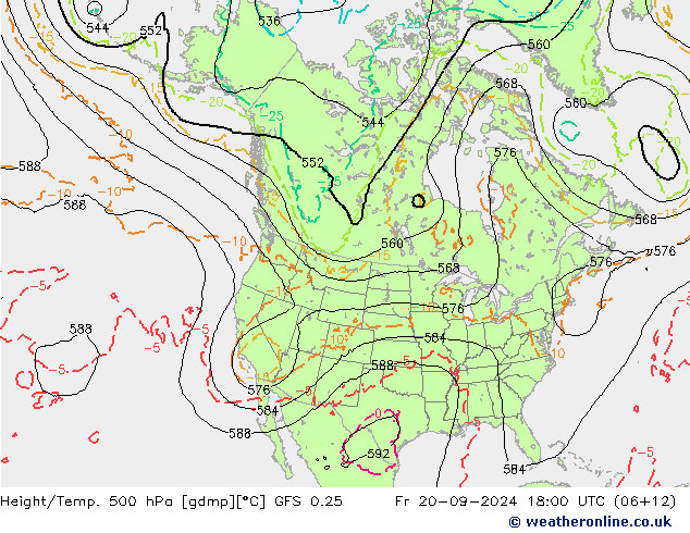 Z500/Rain (+SLP)/Z850 GFS 0.25 ven 20.09.2024 18 UTC