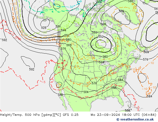 Z500/Rain (+SLP)/Z850 GFS 0.25 пн 23.09.2024 18 UTC