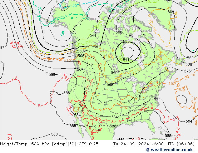 Z500/Yağmur (+YB)/Z850 GFS 0.25 Sa 24.09.2024 06 UTC