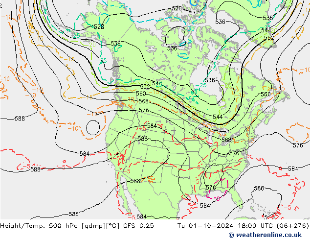 Z500/Rain (+SLP)/Z850 GFS 0.25 Di 01.10.2024 18 UTC