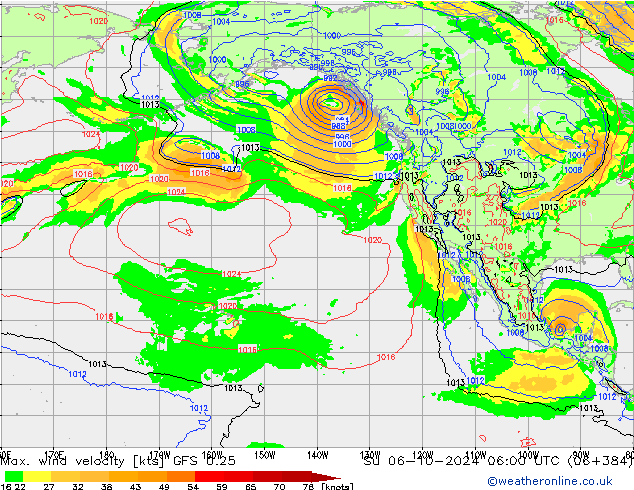 Max. wind velocity GFS 0.25 nie. 06.10.2024 06 UTC