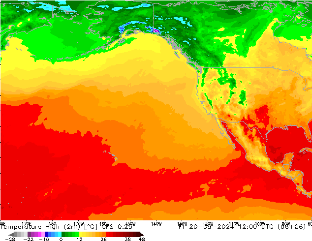 température 2m max GFS 0.25 ven 20.09.2024 12 UTC