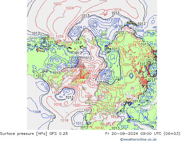 Pressione al suolo GFS 0.25 ven 20.09.2024 09 UTC