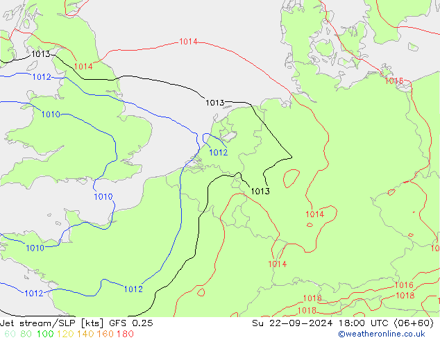 Jet stream/SLP GFS 0.25 Su 22.09.2024 18 UTC