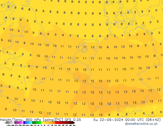 Z500/Rain (+SLP)/Z850 GFS 0.25 nie. 22.09.2024 00 UTC