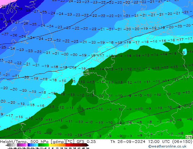 Height/Temp. 500 hPa GFS 0.25 Qui 26.09.2024 12 UTC