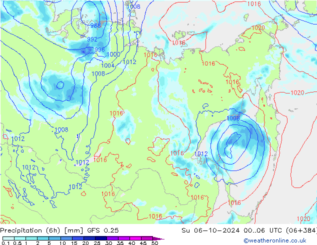 Z500/Rain (+SLP)/Z850 GFS 0.25 So 06.10.2024 06 UTC