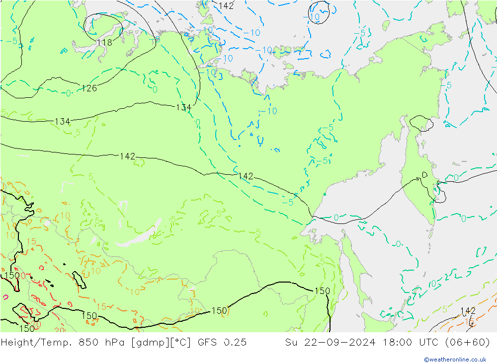 Height/Temp. 850 hPa GFS 0.25 Ne 22.09.2024 18 UTC
