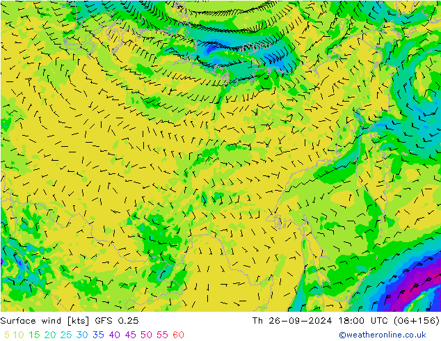 Surface wind GFS 0.25 Th 26.09.2024 18 UTC