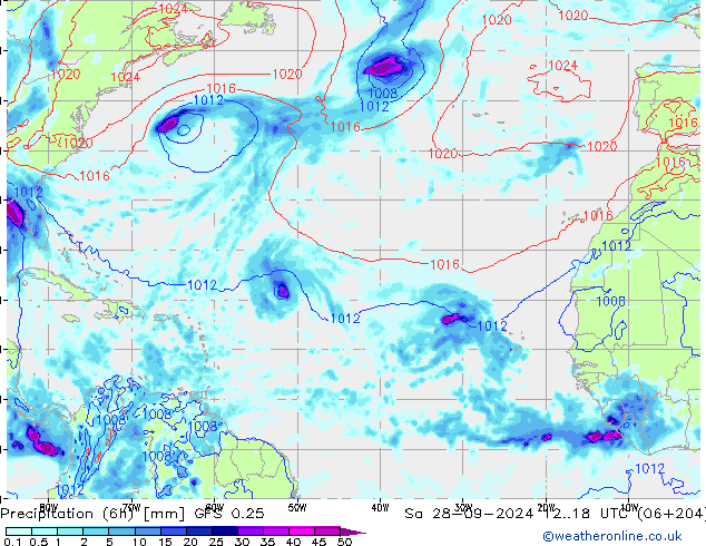 осадки (6h) GFS 0.25 сб 28.09.2024 18 UTC