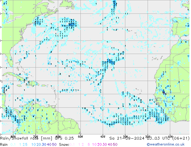 Rain/Snowfall rate GFS 0.25 So 21.09.2024 03 UTC