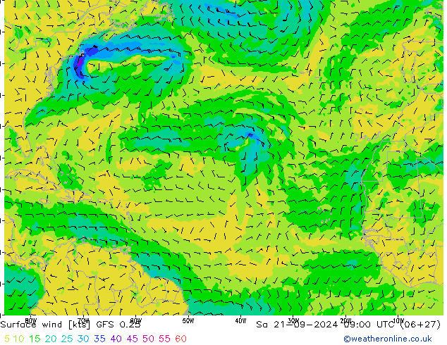 Vento 10 m GFS 0.25 Sáb 21.09.2024 09 UTC