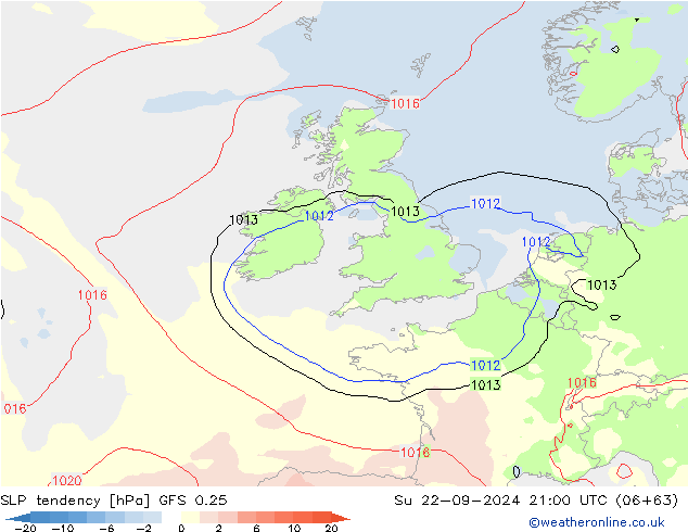 SLP tendency GFS 0.25 Su 22.09.2024 21 UTC