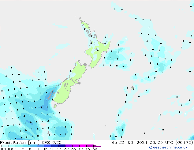 Precipitation GFS 0.25 Mo 23.09.2024 09 UTC