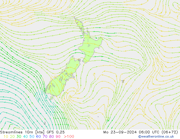 Streamlines 10m GFS 0.25 Mo 23.09.2024 06 UTC