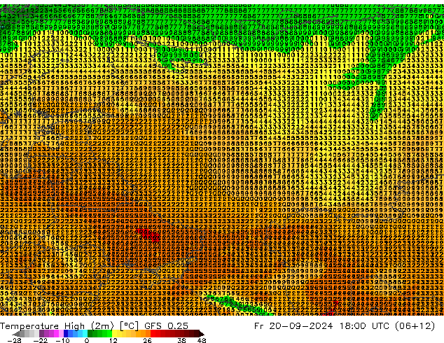 Maksimum Değer (2m) GFS 0.25 Cu 20.09.2024 18 UTC