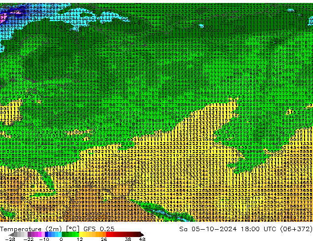 Temperature (2m) GFS 0.25 So 05.10.2024 18 UTC