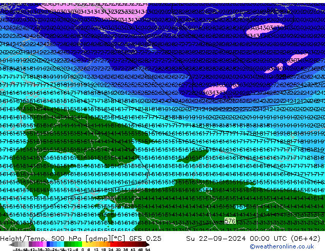 Z500/Yağmur (+YB)/Z850 GFS 0.25 Paz 22.09.2024 00 UTC