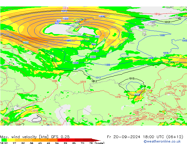 Max. wind velocity GFS 0.25 Pá 20.09.2024 18 UTC