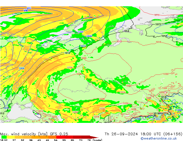 Max. wind velocity GFS 0.25 Th 26.09.2024 18 UTC