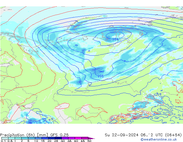 Z500/Rain (+SLP)/Z850 GFS 0.25 Su 22.09.2024 12 UTC