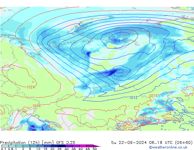 opad (12h) GFS 0.25 nie. 22.09.2024 18 UTC