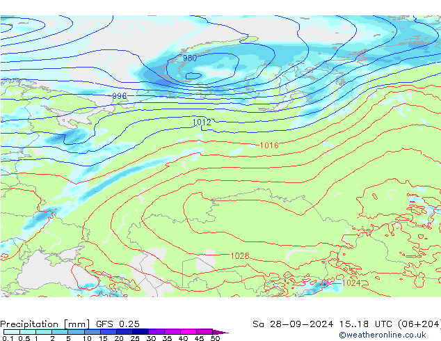 Précipitation GFS 0.25 sam 28.09.2024 18 UTC