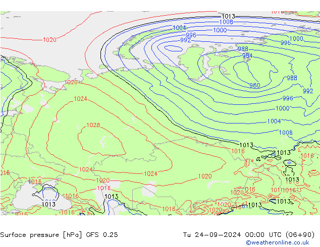 GFS 0.25: Út 24.09.2024 00 UTC