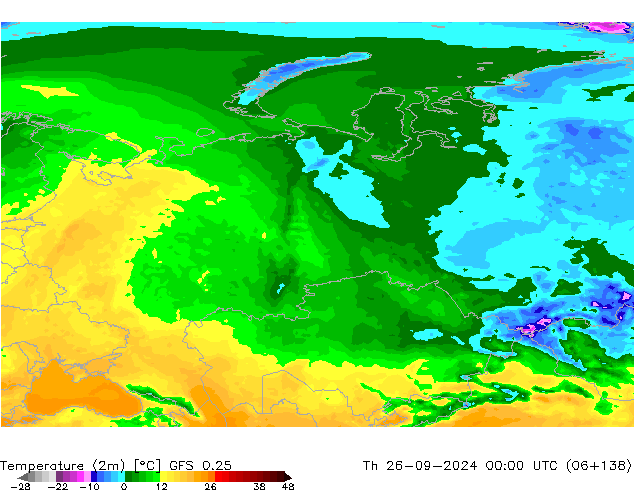 Temperature (2m) GFS 0.25 Th 26.09.2024 00 UTC